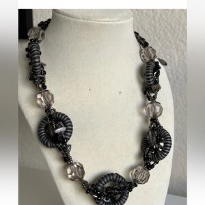 CJ Banks Pendant Black Glass Beaded Necklace 24”
